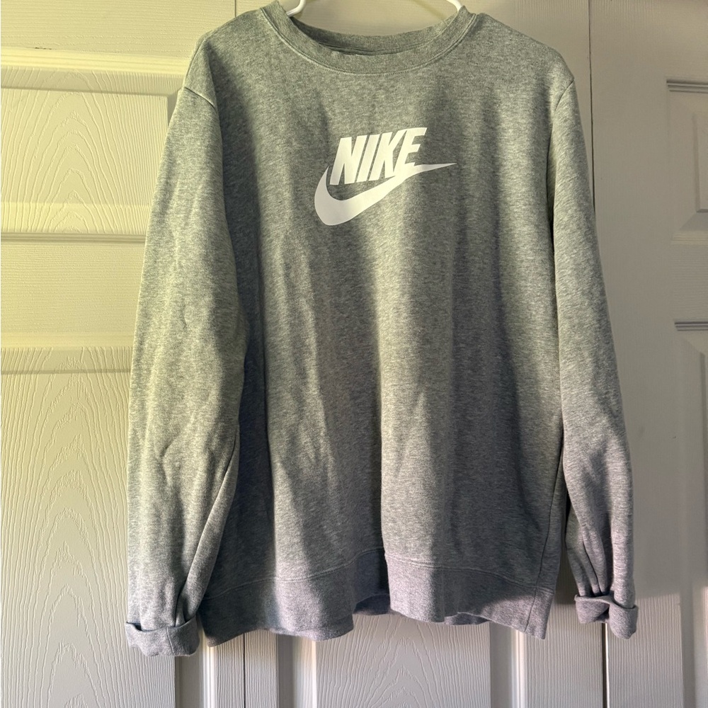 Nike Grey Crewneck Sweatshirt with White Swoosh Logo